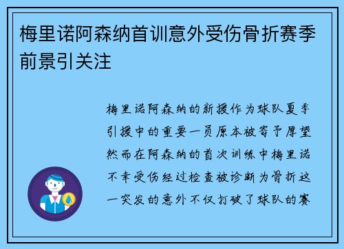 梅里诺阿森纳首训意外受伤骨折赛季前景引关注 梅里诺阿森纳首训意外受伤骨折赛季前景引关注
